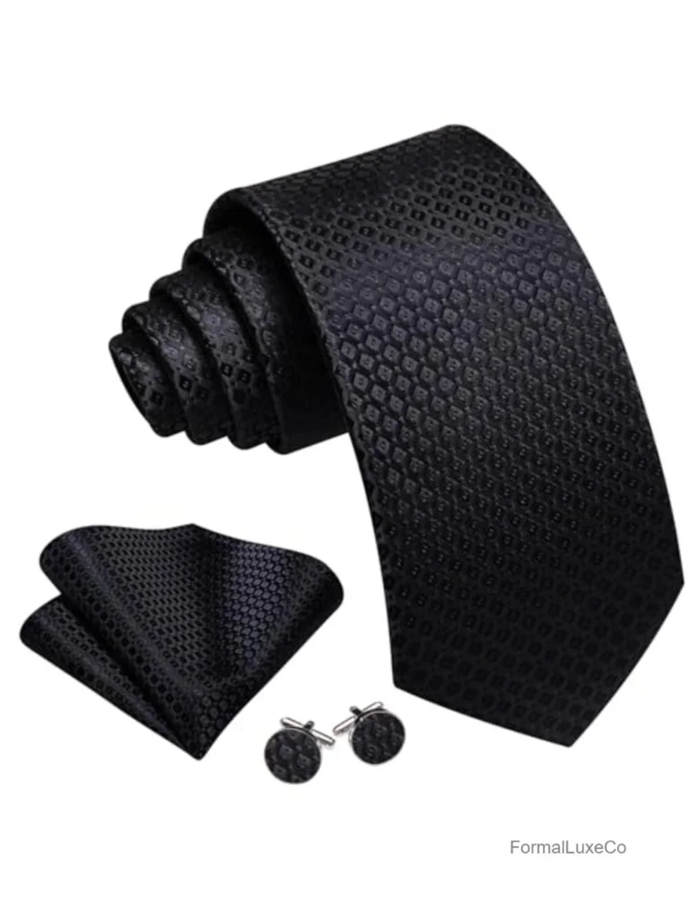 Men's Silk Tie Set with Pocket Square and Cufflinks